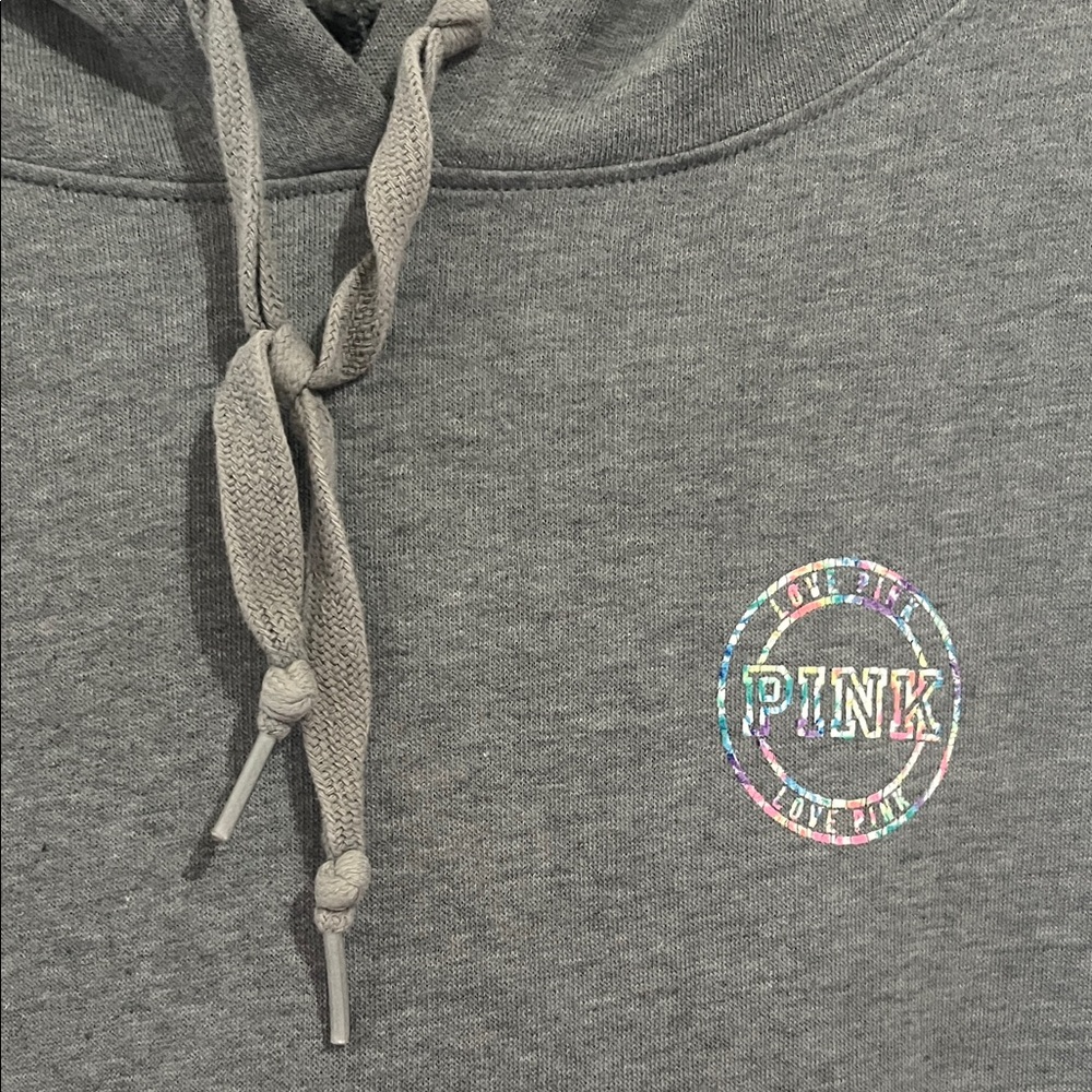 Gray Hoodie Victoria’s Secret Pink XL pullover sweatshirt tie dye love pink flaw - Picture 6 of 6